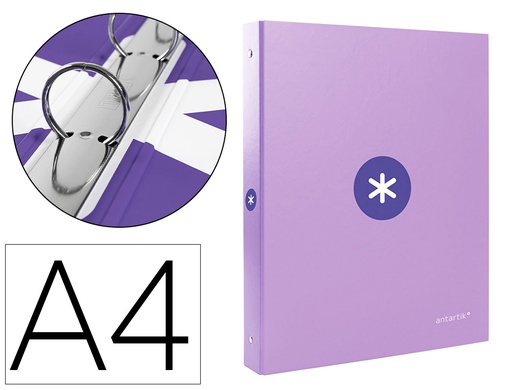 [KA53] CARPETA LIDERPAPEL ANTARTIK A4 FORRADA 4 ANILLAS 25 MM REDONDAS COLOR LILA