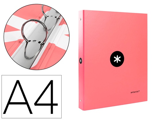 [KA52] CARPETA ANTARTIK A4 FORRADA 4 ANILLAS 25 MM REDONDAS COLOR CORAL