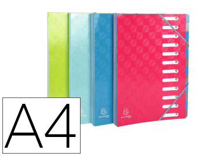 [56220E] CARPETA EXACOMPTA HARMONIKA CLASIFICADORA FUELLE 12 DEPARTAMENTOS CON GOMAS CARTON COMPACTO COLORES