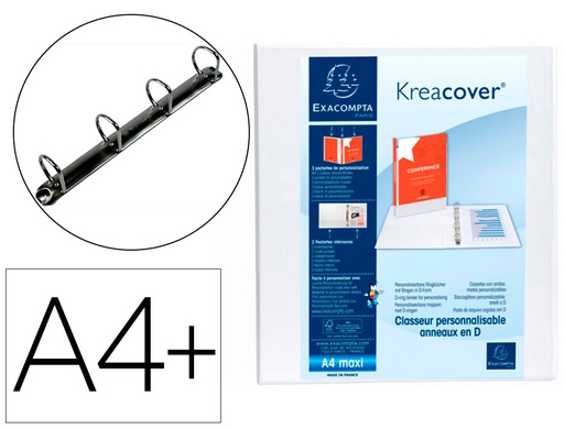 [51845E] CARPETA EXACOMPTA CANGURO 4 ANILLAS 60 MM DIN A4+ CARTON FORRADO POLIPROPILENO PERSONALIZABLE 3 BOLSILLOS