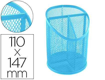 [KF11220] CUBILETE PORTALAPICES Q-CONNECT TURQUESA METAL REJILLA CON 3 COMPARTIMENTOS DIAMETRO 110 MM ALTO 147 MM