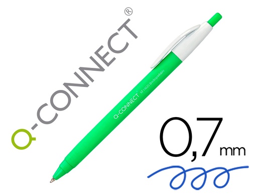 [KF14625] BOLIGRAFO Q-CONNECT RETRACTIL KF14625 BIODEGRADABLE VERDE TINTA AZUL