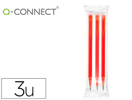 [KF11059] RECAMBIO BOLIGRAFO Q-CONNECT RETRACTIL KF11059 BORRABLE ROJO CAJA DE 3 UNIDADES