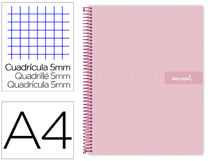 [BA93] CUADERNO ESPIRAL LIDERPAPEL A4 MICRO CRAFTY TAPA FORRADA 120H 90 GR CUADRO 5 MM 5 BANDAS 4 COLORES COLOR ROSA
