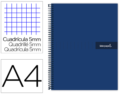[BA05] CUADERNO ESPIRAL LIDERPAPEL A4 MICRO CRAFTY TAPA FORRADA 120H 90 GR CUADRO 5 MM 5 BANDAS 4 COLORES COLOR AZUL