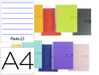 [BF51] CUADERNO ESPIRAL LIDERPAPEL A4 CRAFTY TAPA FORRADA 80H 90 GR PAUTA ESTRECHA 2,5MM CON MARGEN COLORES SURTIDOS