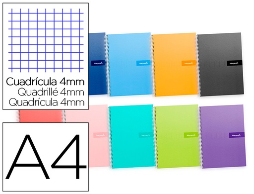[BF62] CUADERNO ESPIRAL LIDERPAPEL A4 CRAFTY TAPA FORRADA 80H 90 GR CUADRO 4 MM CON MARGEN COLORES SURTIDOS