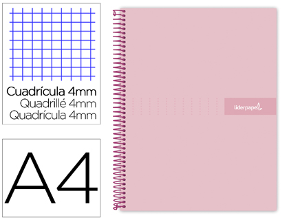 [BJ80] CUADERNO ESPIRAL LIDERPAPEL A4 CRAFTY TAPA FORRADA 80H 90 GR CUADRO 4MM CON MARGEN COLOR ROSA