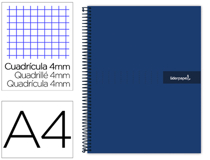 [BF46] CUADERNO ESPIRAL LIDERPAPEL A4 CRAFTY TAPA FORRADA 80H 90 GR CUADRO 4MM CON MARGEN COLOR AZUL MARINO