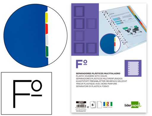 [SP07] SEPARADOR LIDERPAPEL PLASTICO JUEGO DE 6 SEPARADORES FOLIO 16 TALADROS