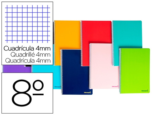 [BQ06] CUADERNO ESPIRAL LIDERPAPEL BOLSILLO OCTAVO SMART TAPA BLANDA 80H 60GR CUADRO 4MM COLORES SURTIDOS