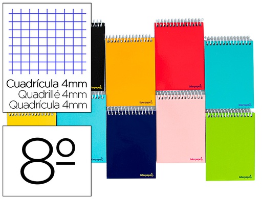[BQ03] CUADERNO ESPIRAL LIDERPAPEL BOLSILLO OCTAVO APAISADO SMART TAPA BLANDA 80H 60GR CUADRO 4MM COLORES SURTIDOS