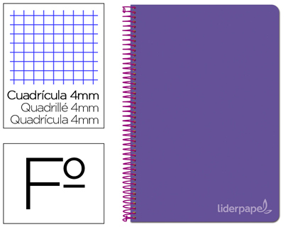 [BF37] CUADERNO ESPIRAL LIDERPAPEL FOLIO WITTY TAPA DURA 80H 75GR CUADRO 4MM CON MARGEN COLOR VIOLETA