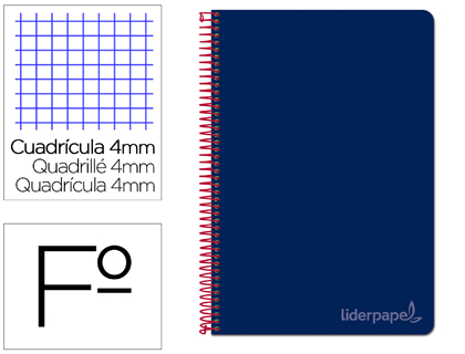 [BV02] CUADERNO ESPIRAL LIDERPAPEL FOLIO WITTY TAPA DURA 80H 75GR CUADRO 4MM CON MARGEN COLOR AZUL OSCURO