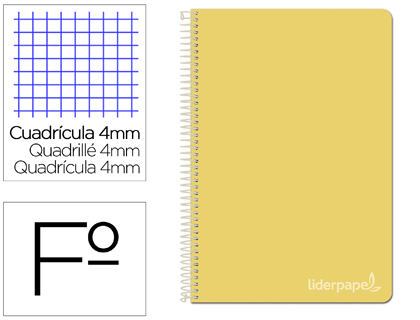 [BV01] CUADERNO ESPIRAL LIDERPAPEL FOLIO WITTY TAPA DURA 80H 75GR CUADRO 4MM CON MARGEN COLOR AMARILLO