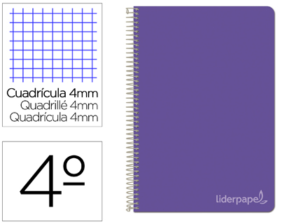 [BC28] CUADERNO ESPIRAL LIDERPAPEL CUARTO WITTY TAPA DURA 80H 75GR CUADRO 4MM CON MARGEN COLOR VIOLETA