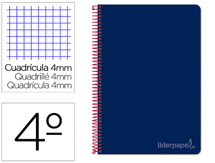 [BC82] CUADERNO ESPIRAL LIDERPAPEL CUARTO WITTY TAPA DURA 80H 75GR CUADRO 4MM CON MARGEN COLOR AZUL MARINO