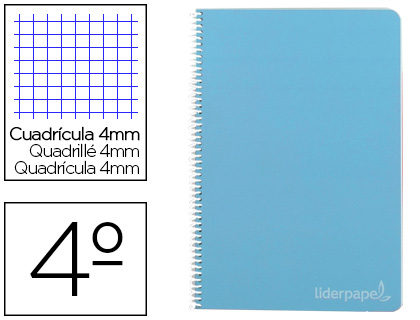 [BC22] CUADERNO ESPIRAL LIDERPAPEL CUARTO WITTY TAPA DURA 80H 75GR CUADRO 4MM CON MARGEN COLOR AZUL