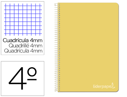 [BC81] CUADERNO ESPIRAL LIDERPAPEL CUARTO WITTY TAPA DURA 80H 75GR CUADRO 4MM CON MARGEN COLOR AMARILLO