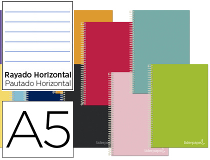 [BJ56] CUADERNO ESPIRAL LIDERPAPEL A5 MICRO JOLLY TAPA FORRADA 140H 75 GR HORIZONTAL 5 BANDAS6 TALADROS COLORES SURTIDOS