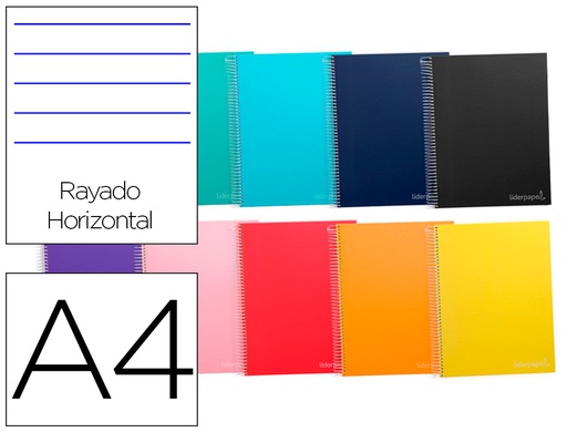 [BA02] CUADERNO ESPIRAL LIDERPAPEL A4 MICRO JOLLY TAPA FORRADA 140H 75 GR HORIZONTAL 5 BANDAS4 TALADROS COLORES SURTIDOS