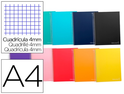 [BA59] CUADERNO ESPIRAL LIDERPAPEL A4 MICRO JOLLY TAPA FORRADA 140H 75 GR CUADRO 4MM 5 BANDAS4 TALADROS COLORES SURTIDOS