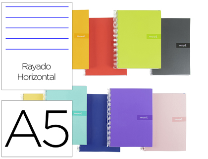 [BC39] CUADERNO ESPIRAL LIDERPAPEL A5 CRAFTY TAPA FORRADA 80H 90 GR RAYADO HORIZONTAL CON MARGEN COLORES SURTIDOS