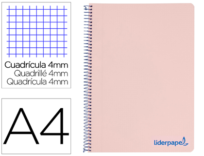 [TH02] CUADERNO ESPIRAL LIDERPAPEL A4 WONDER TAPA PLASTICO 80H 90GR CUADRO 4MM CON MARGEN COLOR ROSA