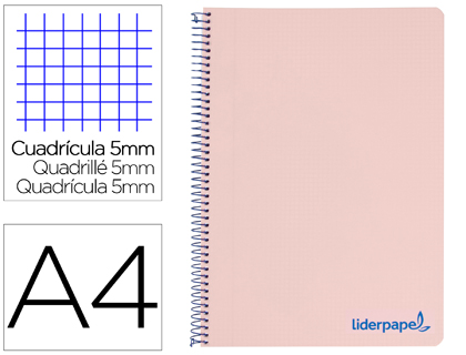 [BA16] CUADERNO ESPIRAL LIDERPAPEL A4 MICRO WONDER TAPA PLASTICO 120H 90 GR CUADRO 5 MM 5 BANDAS 4 TALADROS COLOR ROSA