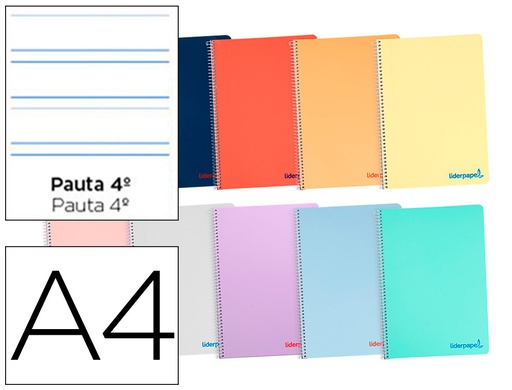[WD01] CUADERNO ESPIRAL LIDERPAPEL A4 WONDER TAPA PLASTICO 80H 90GR PAUTA ANCHA 3,5MM CON MARGEN COLORES SURTIDOS