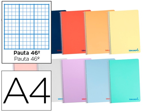 [BF84] CUADERNO ESPIRAL LIDERPAPEL A4 WONDER TAPA PLASTICO 80H 90GR RAYADO Nº46 COLORES SURTIDOS
