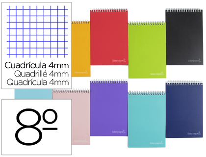 [BQ09] CUADERNO ESPIRAL LIDERPAPEL BOLSILLO OCTAVO APAISADO WITTY TAPADURA 80H 75GR CUADRO 4 MM COLORES SURTIDOS