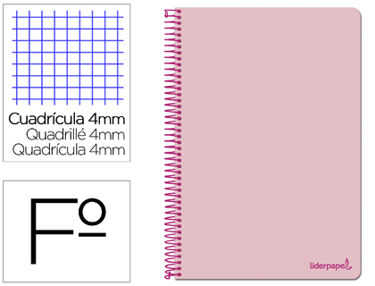 [BF97] CUADERNO ESPIRAL LIDERPAPEL FOLIO SMART TAPA BLANDA 80H 60GR CUADRO 4MM CON MARGEN COLOR ROSA