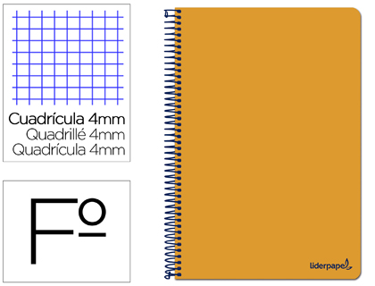 [BF95] CUADERNO ESPIRAL LIDERPAPEL FOLIO SMART TAPA BLANDA 80H 60GR CUADRO 4MM CON MARGEN COLOR NARANJA