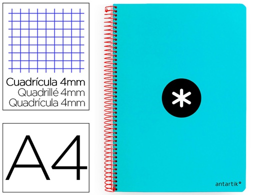 [KB16] CUADERNO ESPIRAL LIDERPAPEL A4 ANTARTIK TAPA DURA 80H 100GR CUADRO 4MM CON MARGEN COLOR TURQUESA