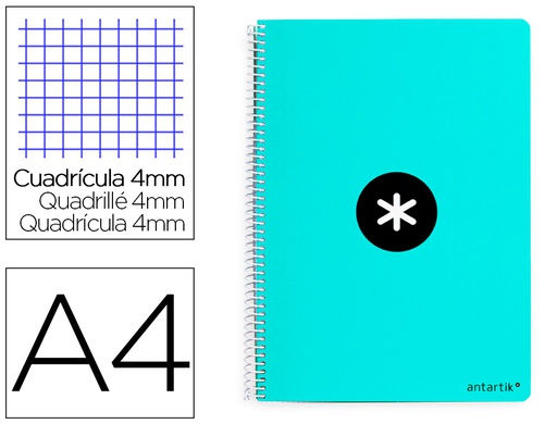 [KB11] CUADERNO ESPIRAL A4 ANTARTIK TAPA DURA 80H 90GR CUADRO 4MM CON MARGEN COLOR MENTA