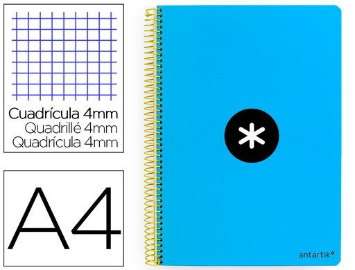 [KB08] CUADERNO ESPIRAL A4 ANTARTIK TAPA DURA 80H 90GR CUADRO 4MM CON MARGEN COLOR AZUL