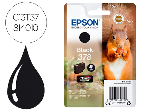 [C13T37814010] INK-JET EPSON 378 EXPRESSION HOME XP-8605 / 8606 / XP-15000 / XP-8500 / 8505 NEGRO 240 PAG