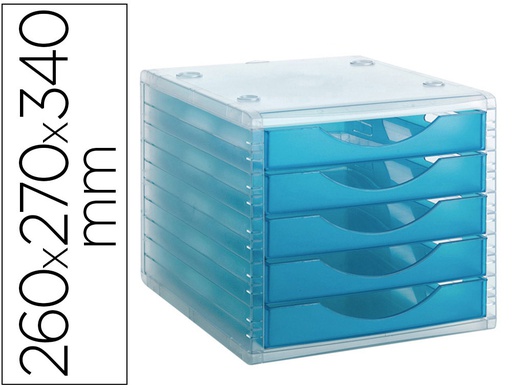 [4005 LG TL] FICHERO CAJONES DE SOBREMESA ARCHIVO 2000 APILABLE 5 CAJONES LAGOON TRANSLUCIDO 260X270X340 MM