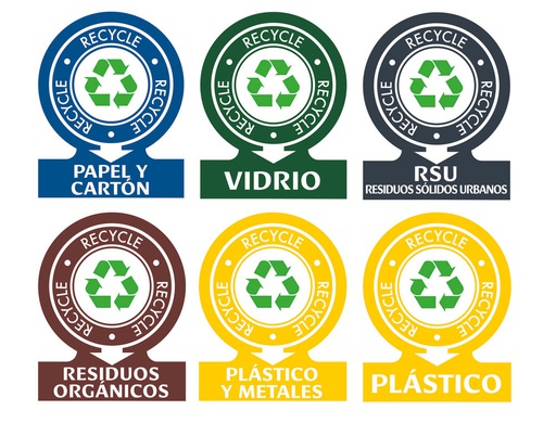 [KIT-OF6-ES] ETIQUETAS ADHESIVAS AVERY PARA RESIDUOS 141X110 MM PACK DE 6 UNIDADES SURTIDAS