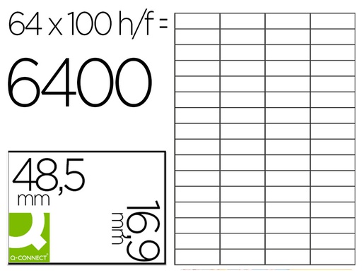[KF11207] ETIQUETA ADHESIVA Q-CONNECT KF11207 TAMAÑO 48,5X16,9 MM FOTOCOPIADORA LASER INK-JET CAJA CON 100 HOJAS DIN A4