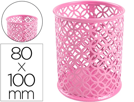 [KF11224] CUBILETE PORTALAPICES Q-CONNECT METAL ROSA REDONDO DIAMETRO 80 MM ALTO 100 MM