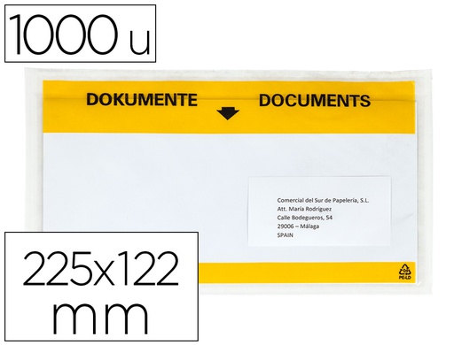 [KF11296] SOBRE AUTOADHESIVO Q-CONNECT PORTADOCUMENTOS MULTILINGUE 225X122 MM VENTANA TOTALMENTE TRANSPARENTE PAQUETE DE 1000