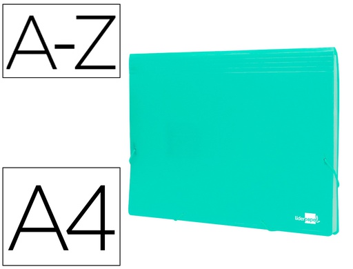 [FU40] CARPETA LIDERPAPEL CLASIFICADOR FUELLE POLIPROPILENO DIN A4 VERDE OPACO 13 DEPARTAMENTOS