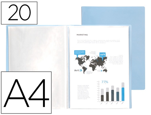 [EC70] CARPETA LIDERPAPEL ESCAPARATE 20 FUNDAS POLIPROPILENO DIN A4 CELESTE OPACO