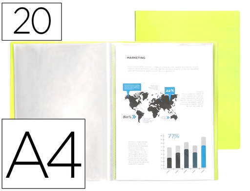 [EC67] CARPETA LIDERPAPEL ESCAPARATE 20 FUNDAS POLIPROPILENO DIN A4 AMARILLO FLUOR OPACO