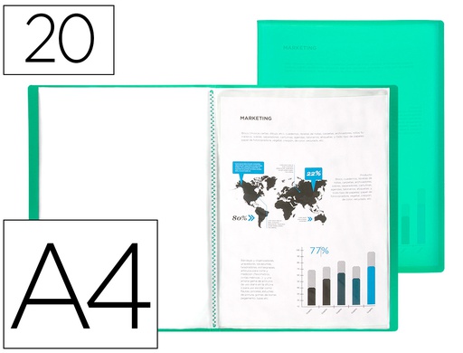 [EC66] CARPETA LIDERPAPEL ESCAPARATE 20 FUNDAS POLIPROPILENO DIN A4 VERDE TRANSLUCIDO