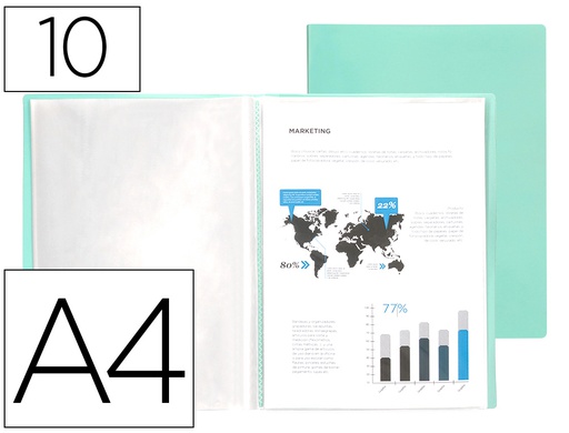 [EC65] CARPETA LIDERPAPEL ESCAPARATE 10 FUNDAS POLIPROPILENO DIN A4 VERDE MANZANA OPACO