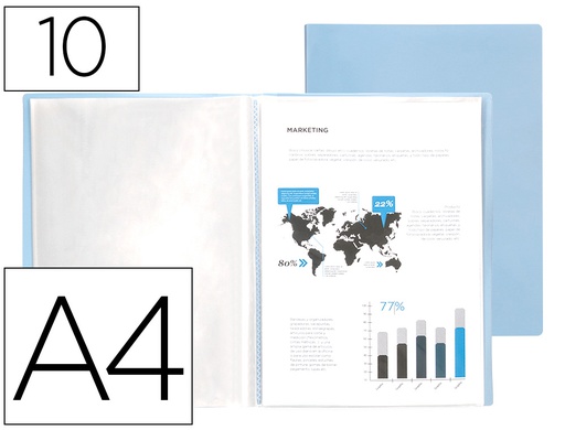 [EC64] CARPETA LIDERPAPEL ESCAPARATE 10 FUNDAS POLIPROPILENO DIN A4 CELESTE OPACO