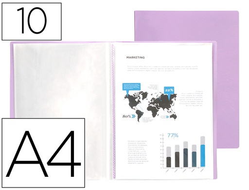 [EC63] CARPETA LIDERPAPEL ESCAPARATE 10 FUNDAS POLIPROPILENO DIN A4 LAVANDA OPACO